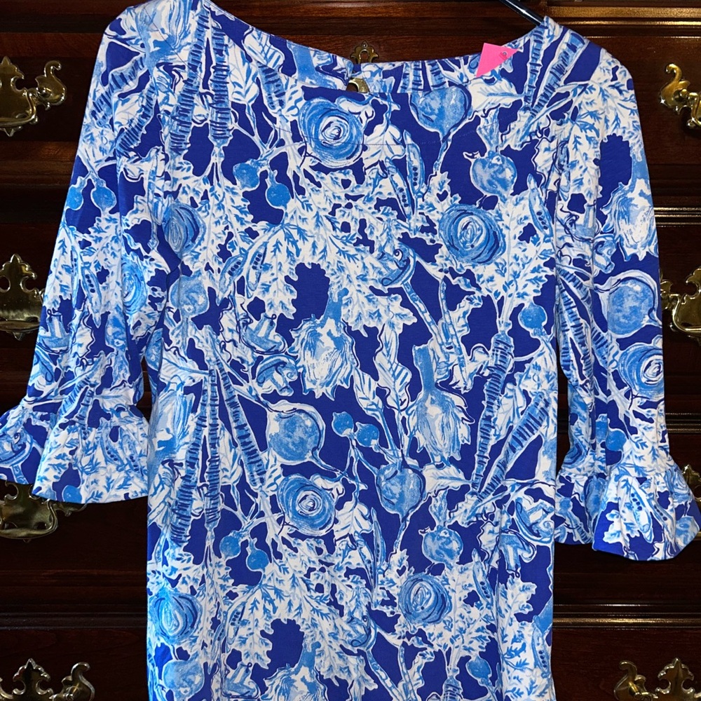 Lilly Pulitzer Blue and White Waverly Ruffled Top, Size Small, NWT